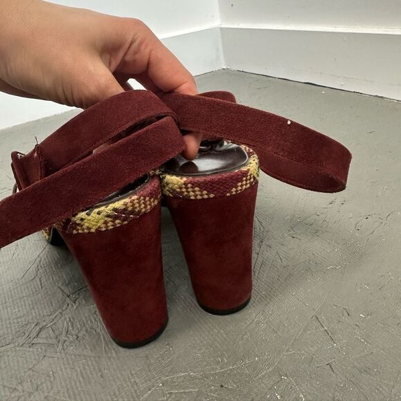 Robert Clergerie Burgundy Red Suede Plaid Platform Strappy Heel Sandals Size 39 - Picture 5 of 11